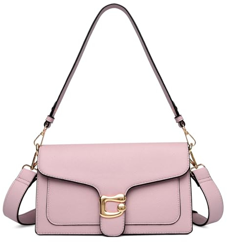 Travistar Small Crossbody Bags for Women - Leather Cross Body Bag Trendy Cross Body Purse Pink Shoulder Bag Elegant Satchel Handbags Designer Evening Bag Clutch Purses with 2 Straps