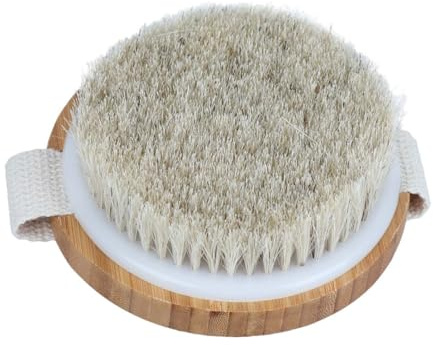 DECOMELODY Spazzola per Corpo in Bambù Beige con Setole Stimolanti e Media Durezza, per Massaggio Drenante e Esfoliazione della Pelle Secca Durante la Doccia