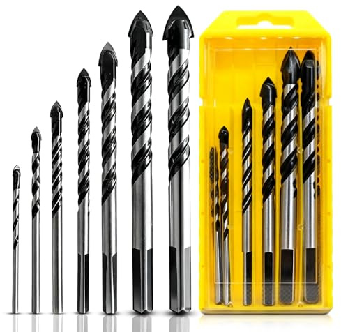 Juego de 7 Brocas para Taladro, Broca para azulejos Juego de Brocas Taladro para Azulejos, Porcelana, Cerámica, Hormigón, Ladrillo, Vidrio, Plástico y Madera,3,4,5,6,8,10,12mm
