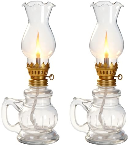 2 lámparas vintage de queroseno, lámpara de aceite de cristal con mecha de fuego ajustable, lámpara de petróleo, delicada lámpara de tormenta para interiores, exteriores, para salón, jardín