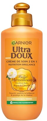 Garnier Ultra Doux Huiles Merveilleuses pour Cheveux Secs & Ternes - Crème de Soin Nutrition Brillance - À l'Huile d'Argan & de Camélia - Homme & Femme - 200ml