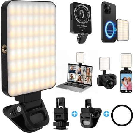 AiQInu Luce Selfie per Telefono, Luce per Foto e Video con 128 LED, CRI>95%, 10 Livelli Luminosità, 3 Modalità Colore, Ricarica USB-C, Portatile, Magnetica per Smartphone/Tablet/Tripod