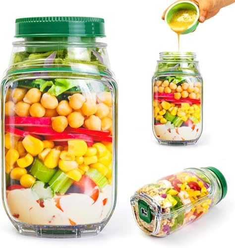 Vutlace Salad Pod with Side Opening, Portable Salad Container with Leakproof Dressing Cup Multifunctional Portable Glass Pods, Leak-Resistant Design for Office, Travel & Outdoors