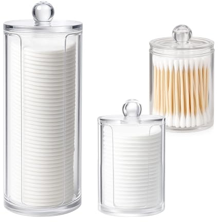 kaiyaya 3 Stück transparente Wattepad Organizer Set, Aufbewahrungsboxen mit Deckel für Wattepadspender, Badezimmer-Organisation, Wattestäbchen Behälter
