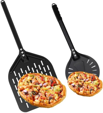 ZHEHNSA pizzaspade perforerat set, pizzaspade perforerad aluminium bekvämt avtagbart värmeisolerat handtag, Inkluderar 18 cm pizzavändare och 30 cm för att vända och transportera pizza