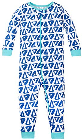 Organic Cotton One-Piece Footed Pajama for Boys | Long Sleeve Toddler Stretchy | By Lamaze Organic Baby | Blue Triangles | 9 Mos