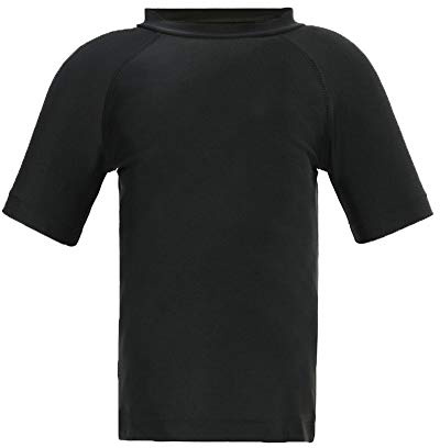LACOFIA T-Shirt de Bain à Manches Courtes pour Garçons Maillots de Bain Protection Solaire pour Enfants Séchage Rapide Noir 152