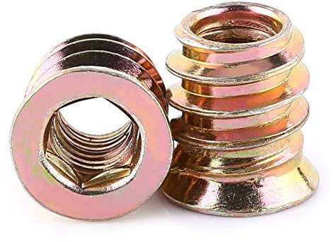 Tuerca embutir madera 20Pcs, Inserto hexagonal Tornillo Zócalo para Muebles de Madera, Tuerca acero carbono cincado