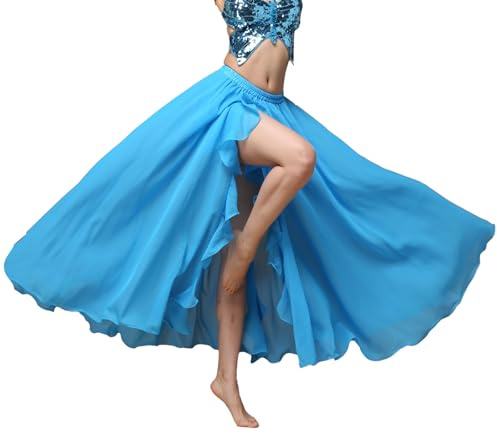 Baisdan Gonna Lunga per Danza del Ventre, in Chiffon, con Spacco, per Pratica di Danza, Blu Cielo, Taglia Unica