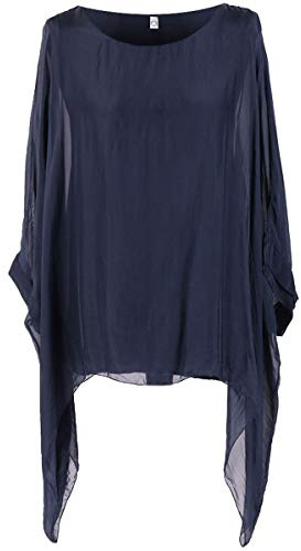Storm Island Plain Italian Ladies Top Womens Batwing Silk Lagenlook Tunic Dress Top Plus Size (Navy, One Size (UK Fit 14-20))