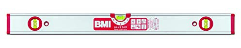 BMI Alu-Profil Wasserwaage ALUSTAR mit Magnet + 2 V (200 cm lang, kantenlose Horizontal-Libelle mit Lupen-Effekt, hohe Messgenauigkeit 0,5 mm/m, mit Gummiendkappen) 694200EMS