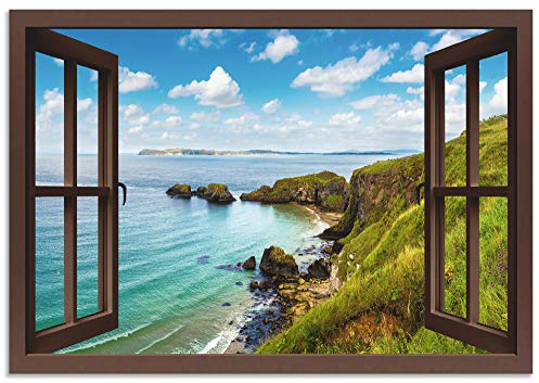 ARTland Wanddeko Wandbild Alu Verbundplatte für Innen & Outdoor Bild Querformat Fensterblick Landschaft Strand Meer Küste Natur Felsen U1TW