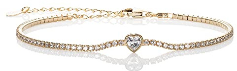 namana Bracciale Tennis Donna Oro Giallo, Bracciali a Cuore Sottile per Donna e Ragazza, Delicato Braccialetti Tennis Oro con Zirconi Cubici, gioielli in Oro Giallo Regalo da Donna
