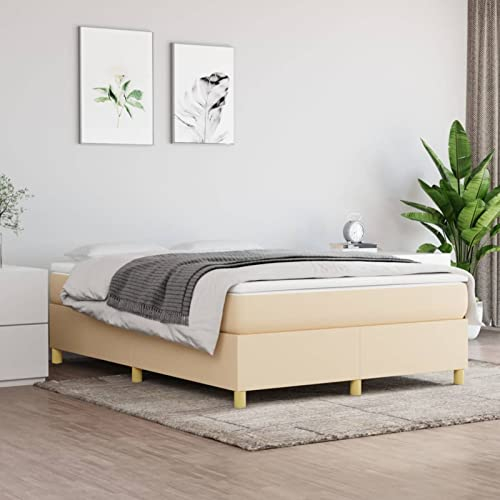 Tidyard resårsäng, sängram, stoppad säng, ungdomssäng, gästsäng, sovrumssäng, dubbelsäng/enkelsäng, balksäng, sängram med ribbotten, träsäng, gräddvit, 140 x 200 cm, tyg