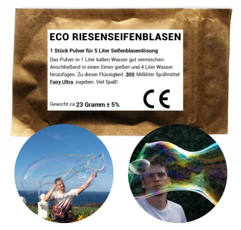ECO Riesenseifenblasen Pulver 5 Liter Seifenblasenflüssigkeit für stabile und große Nachfüllflasche Seifenblasen für Kinder Kindergeburtstag Sommerfest Seifenblasenlösung Giant Bubble