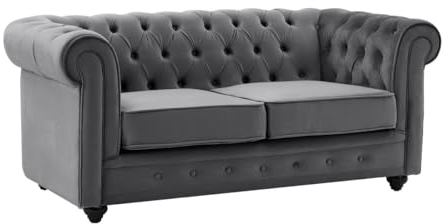 Venta-Unica - Sof√° de 2 plazas de Terciopelo Antracita Chesterfield