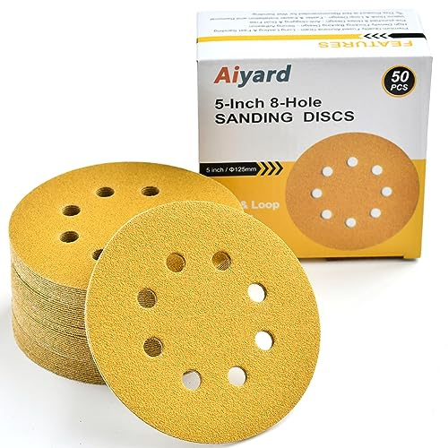 Aiyard 5-Inch 8-Hole Hook and Loop Sanding Discs 80-Grit, 50-Pack