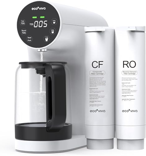 Ecoviva Osmos-system, dricksvattenomvänd osmos system med 4-stegs filtrering, realtid TFS-skärm, 3:1 rent till avlopp, mobil omvänd osmos vattenfilter noll installation WP-RO-200G vit