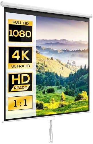 HOMCOM Écran de Projection de 99 Pouces, écran vidéoprojecteur, pour Home cinéma, 1:1 4K HD, Fixation Mur ou Plafond, 189 x 7 x 182 cm, Blanc