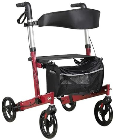 Rollator in Alluminio Pieghevole,Deambulatore per Anziani con 4 ruote,deambulatore da esterno,Altezza regolabile,Per esterno e interno red