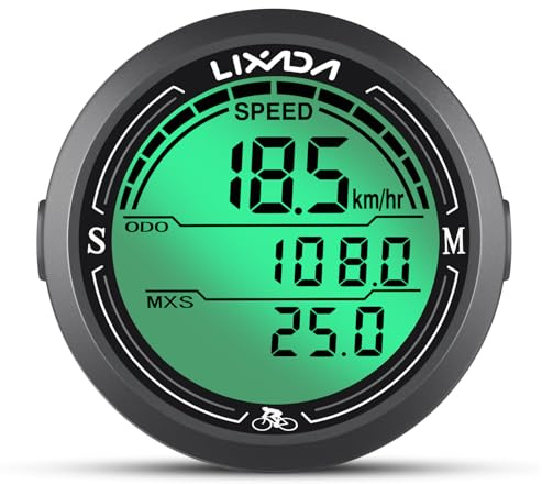 Lixada Kabelgebundener Fahrrad-Tachometer, wasserdicht, rund, Fahrradcomputer, Hintergrundbeleuchtung, Kilometerzähler