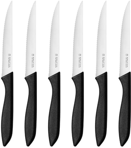 targzier Steakmesser 6 teilig,Steakmesser-set aus Edelstahl,Scharfes Steakmesser mit Wellenschliff,Steakmesserset Küchen-Steakbesteck,Spülmaschinenfest