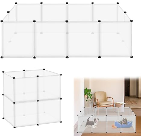 Suusolny Freigehege Kaninchen Gittergehege Haustier Laufstall Gehege Welpengehege Kleintierkäfig Meerschweinchen Käfig für Innen und Aussen (Weiß, 12pcs ohne Türen 145x75x48cm)