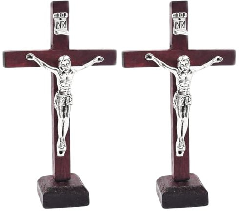 PRAOFRT 2 Stück 6 * 10.5CM jesus kreuz wand Jesus Kreuz, Wandkreuz Holz, Kruzifix Wandkreuz, ReligiöSe Heimdekoration, Osterparty-Heimdekoration, Wohnzimmer-Wanddekoration