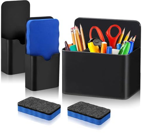 3 Stück Whiteboard Zubehör, Stifthalter Magnetisch, Magnetische Aufbewahrung für den Kühlschrank, mit 2 Magnetische Whiteboard-Schwämme, Ideal für Kühlschrank, Büro, Schule und magnetische Oberflächen