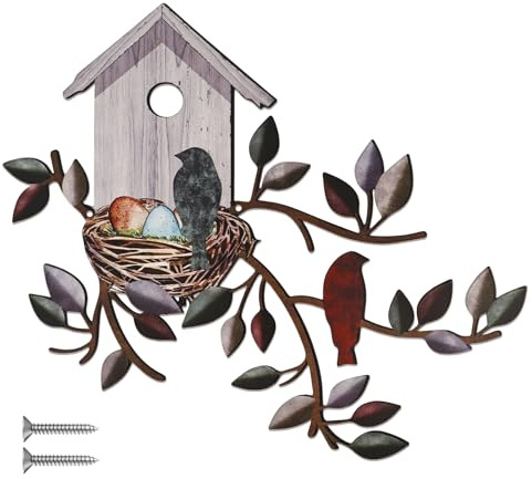 elthmpr Metal Birds Garden Wall Decor, Bird Wall Ornaments Art Outdoor, Wall Hanging Decorations for Garden Indoor Outdoor Home Balcony Living Room