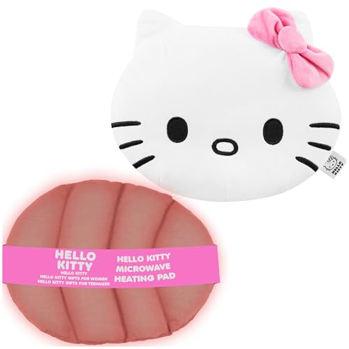 Hello Kitty Sanrio Cuscino Riscaldante Microonde, Peluche Termoforo Cervicale e Spalle, Kuromi Cinnamoroll My Melody Kawaii Regalo Donna (Bianco/Rosa Hello Kitty)