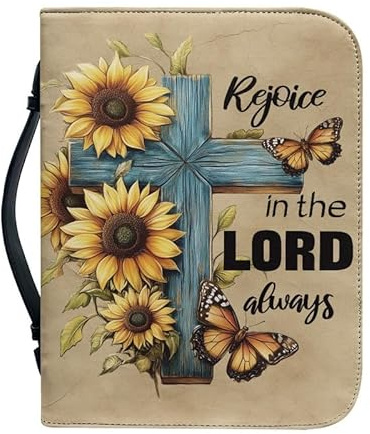 Kuiaobaty Sunflowers Cross Book Cover for Notebook, Lord Words Print Leather Book Case Bag Bible Bags for Mom Christian Gift,XL