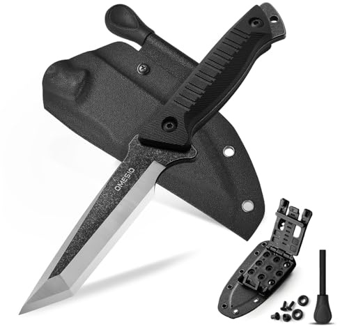 Omesio L-MS01 Tanto Couteau Avec étui Kydex, Couteau De Ceinture En Acier Full Tang 420c, Longueur De Lame 10,4 Cm, Manche G10 Pour La Survie en milieu sauvage Et Le Camping