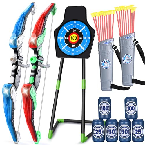 Bow and Arrow for Kids 4 5 6 7 8 with LED Lights-Indoor Outdoor Sport Gifts