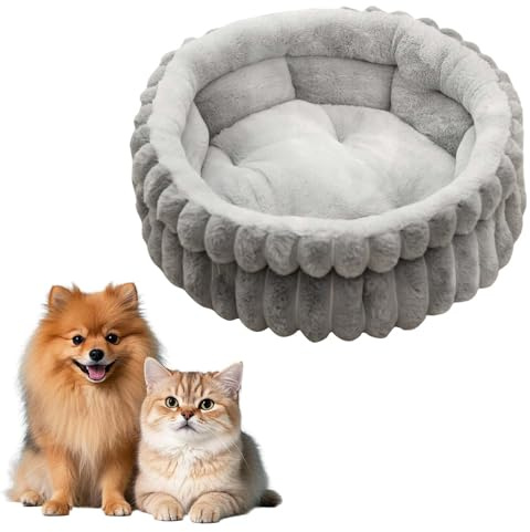 Cama para Perros y Gatos,Cuna Redonda Suave y Lavable,Almohadón Mullido Antiansiedad,Material Hipoaalergénico y Transpirable,Base Antideslizante,Ideal para Mascotas Pequeñas y Medianas (Gris 60 cm)