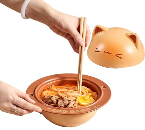 Cuenco para Ramen | Diseño gato cuenco de cerámica para Ramen – Contenedor ideal para cereales, almuerzo, oficina y dormitorio