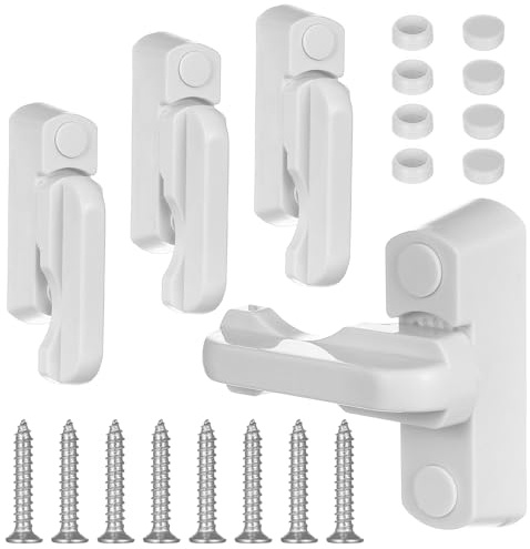 4 Stück Fenstersicherung, Fensterriegel, Fenster Einbruchschutz Innen, Schwenkriegel, Zusatzverriegelung für UPVC PVC Fenstertüren Tür Fensterverriegelung(Weiß)
