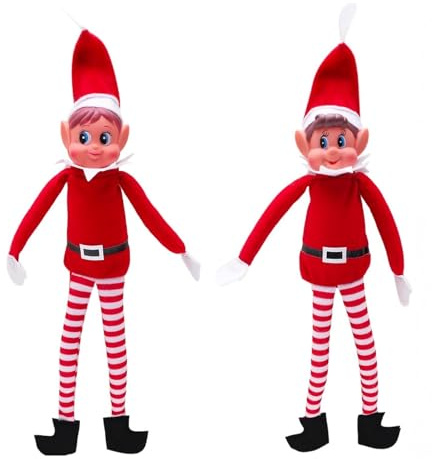 MUNSKT 2 Pieces Naughty Elf Set,Boy and Girl Elf Figures, Santa's Little Helper Inspired, Naughty Little Xmas Elves,Soft Body, Vinyl Faces, Festive Family Fun, 16 Inch