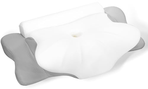 LAMB minnesskum sidosovkudde, ergonomisk kudde, två i en nackkudde och nackrullskudde, nackkudde, ortopedisk lämplig för nacksmärtor, grå