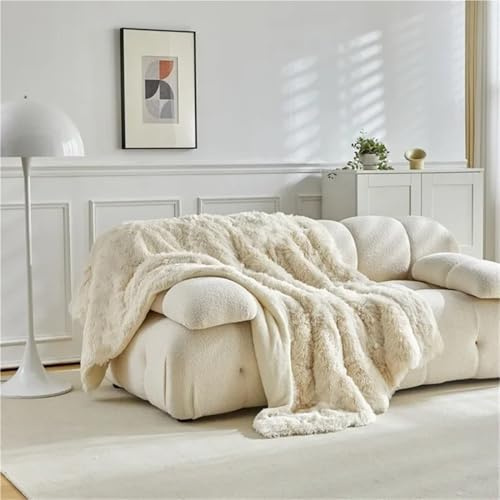 Dubbel Minkfleece Lammfleece Bomullsfilt Korallfleece Glassfilt Långt Hår Enfärgad Enkel Sofffilt(White,100x150cm)