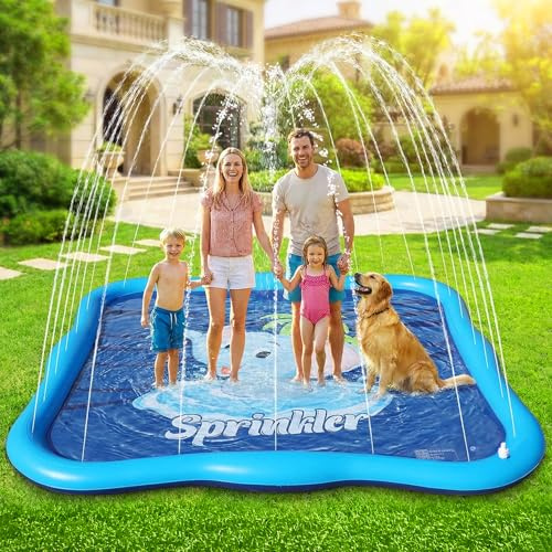 Shinepool Splash Pad Sprinkler for Kids & Dog, 85 Thickened Square Splash Pad for Toddler 1-3, Elephant Outdoor Water Toy Play Mat for Children,Backyard Inflatable Sprinkler Shallow Pool Fountain Pad