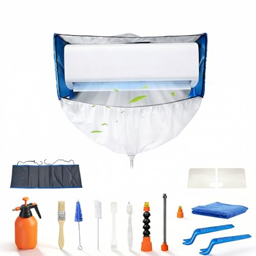 kikepilm kit limpieza aire acondicionado, kit de limpieza para aire acondicionado con bolsa y laterales reforzados (Azul y blanco transparente, Tipo C)