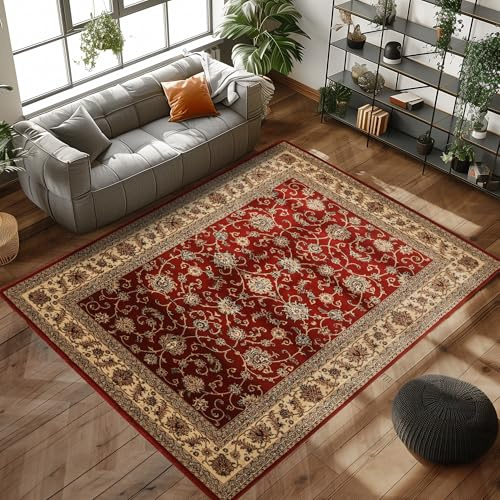 Carpettex Teppich für Wohnzimmer, Schlafzimmer, Rot, 2, 80 x 150 cm – Kurzflorteppich, orientalisches Design, weich und flauschig, Ornament – Teppich für Küche, Teppich oder Wohnzimmer