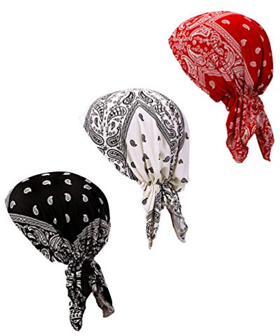 Pre Tied Chemo Head Scarf 3 Packed Beanie Skull Cover Cap for Women (Set5-Amoeba)