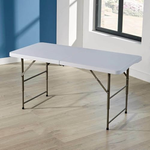Home Source Trestle Table with Carry Handle (4 Feet) White – Multi-Purpose Folding Table – Heavy Duty for Camping Catering BBQ Picnic Party – 60D x 122W x 74H