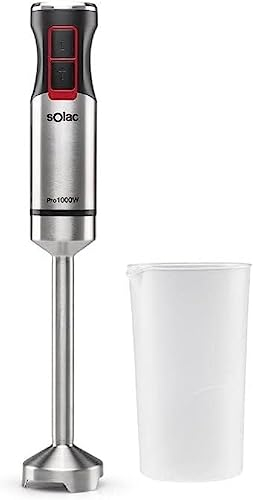Solac BA5606 Pro 1000 - 1000W Stabmixer, Spritzwassergeschützter Stabmixer, Eiscrusher, Inklusive Messbecher, Multi Speed und Turbo Funktion, Edelstahl, Ergonomisch, Schwarz, BPA frei