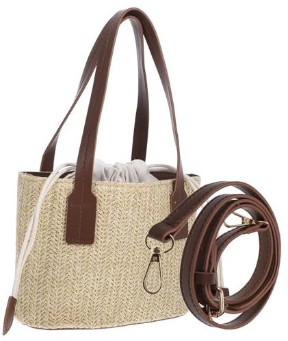 TENDYCOCO Borsa a Secchiello Intrecciata in Paglia Con Tracolla Portatile Borsa Da Spiaggia Estiva Capiente Per Donna Vacanze Shopping Quotidiano