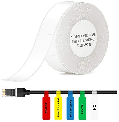 NIIMBOT Thermal Label Maker Paper 0.5 4.3 Stickers Waterproof Tear-Resistant Replacement for D11/D110 Label Printer Office&Home Cable 65 Labels/Roll (White)