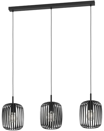 EGLO Hängelampe Romazzina, Esstisch Pendelleuchte 3-flammig, Esszimmerlampe aus Metall in Schwarz, Hängeleuchte mit E27 Fassung