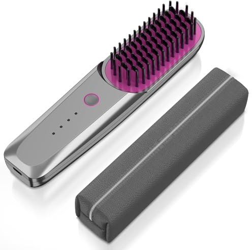Walant Kabellose Glättbüste Tragbare Glättungsbürste: 3 Ebenen Einstellbar Temperatur Haarglätter (160℃-200℃) zum Glätten, Erzeugen von Wellen - Keramik Glätteisen Negativ Ionen Haarglätter Bürste